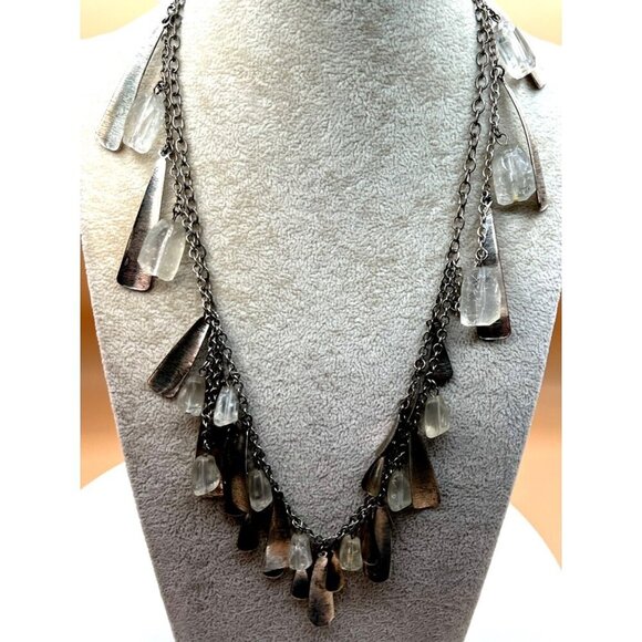 Vintage Boho Metal & Quartz Crystal Pendant Necklace.  B53 - Picture 1 of 12